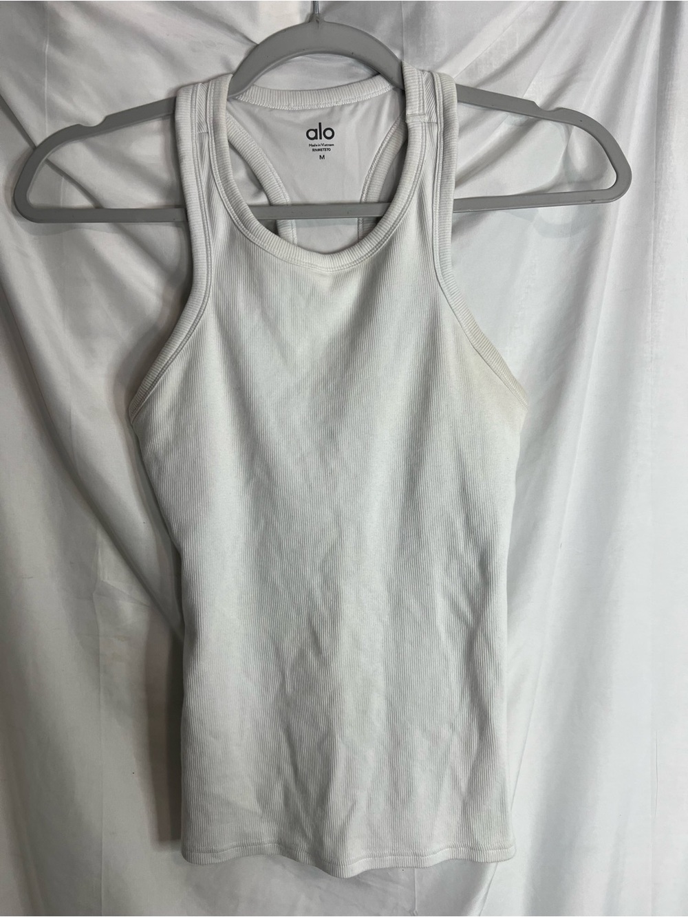 ALO Yoga White Ribbed Tank with Racerback
